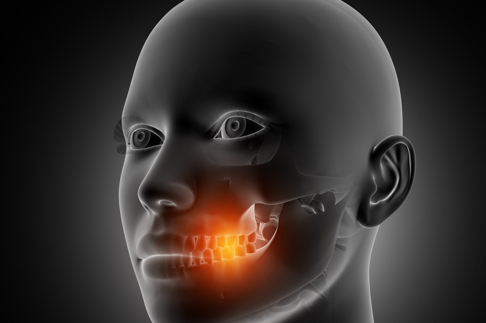 3D render of a female figure with teeth highlighted